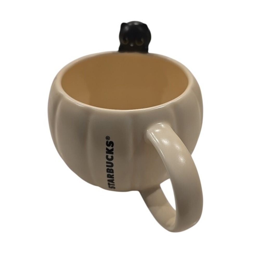 Starbucks Halloween Black Cat Pumpkin Mug Cream Ceramic Coffee Cup 12oz